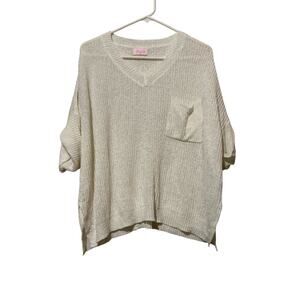 Pink Lily Oversized Medium Cream Shirt Sleeve Cable-Knit Sweater Boho Loose Knit